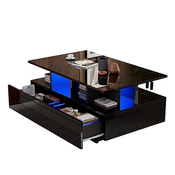 OKWISH Couchtisch hochglanz Sofatisch mit LED-Beleuchtung günstig online kaufen