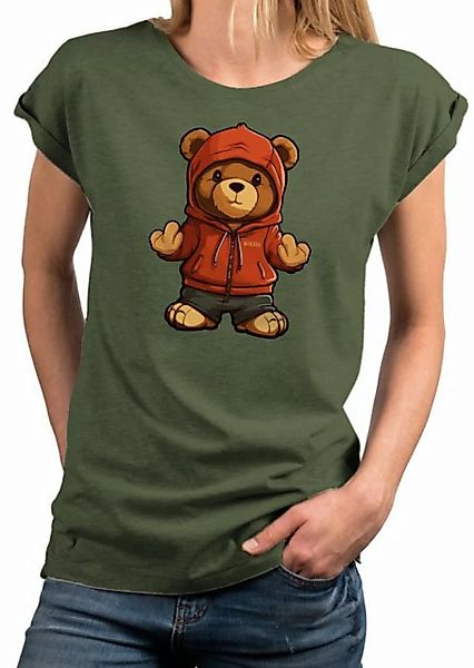 MAKAYA Print-Shirt Damen Kurzarm Teddybär coole lustige freche sexy Sommer günstig online kaufen