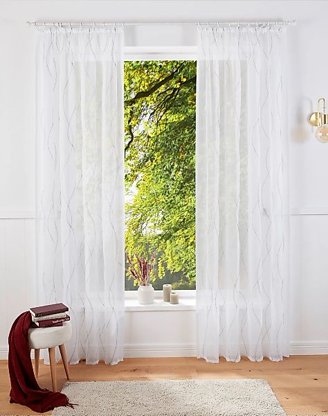 my home Gardine "Mila" Kräuselband 1 Stk. tlg. mit Wellenmuster bestickt, V günstig online kaufen