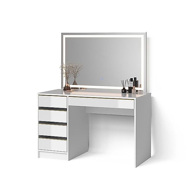 Livinity® Schminktisch Imola, Weiß/Gold/Gold, 120 cm mit LED-Spiegel (1-St) günstig online kaufen