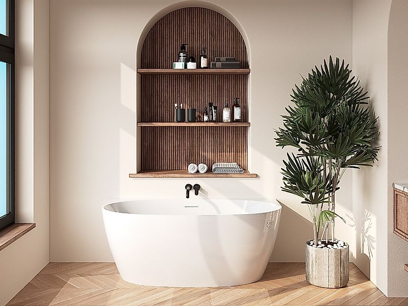 Badewanne halb freistehend Weiß – 203 L – Acryl – 150 × 72 × 58 cm – AMOSAR günstig online kaufen