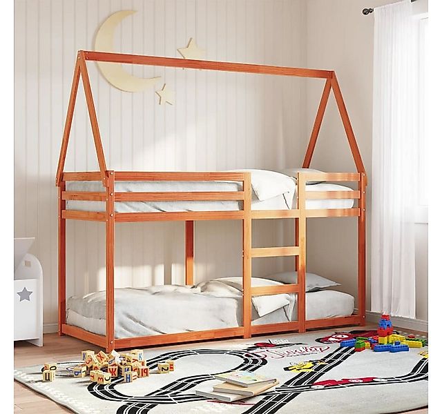 vidaXL Bett, Etagenbett mit Dach Wachsbraun 90x190 cm Massivholz Kiefer günstig online kaufen