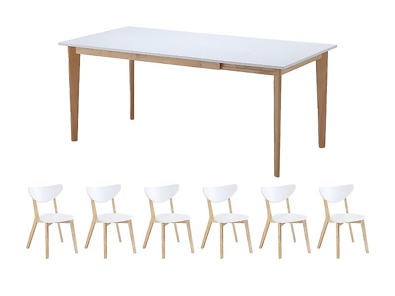 Essgruppe: Tisch + 6 Stühle - Weiß - CARINE günstig online kaufen