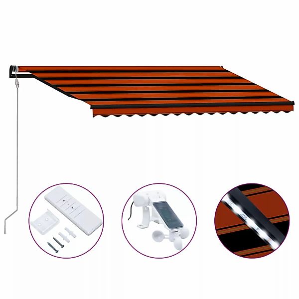 Einziehbare Markise Mit Windsensor & Led 450x300cm Orange Braun günstig online kaufen