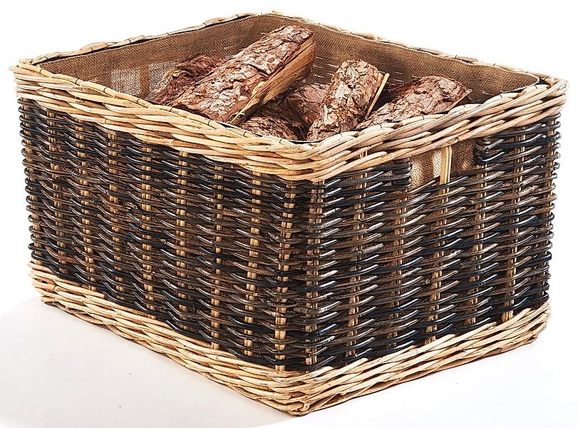Kobolo Kaminholzkorb Holzkorb aus Rattan zweifarbig mit Jutestoff günstig online kaufen