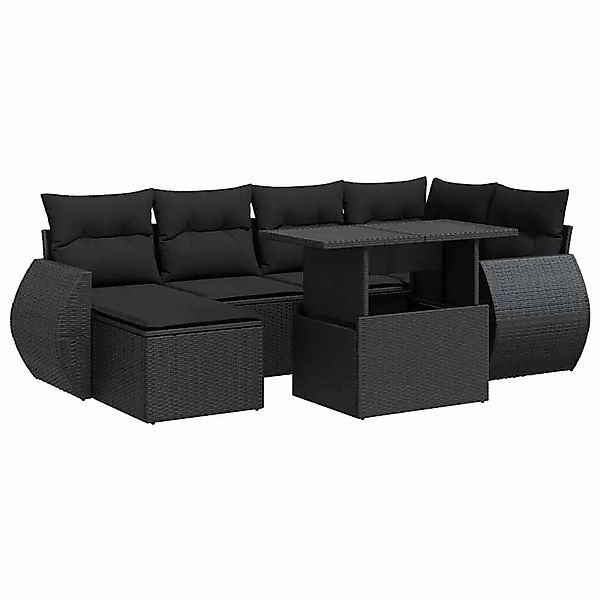 vidaXL 7-Tlg Garten-Sofagarnitur mit Kissen Schwarz Poly Rattan 3326666 günstig online kaufen