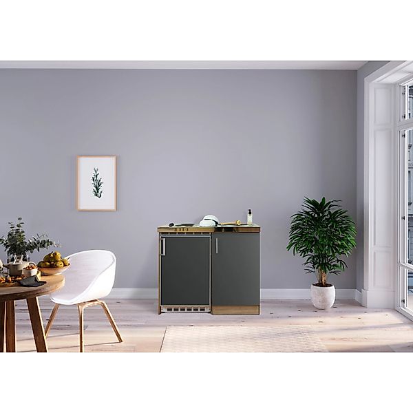 Respekta Miniküche MK100ESG 100 cm Grau-Eiche Sägerau Nachbildung günstig online kaufen