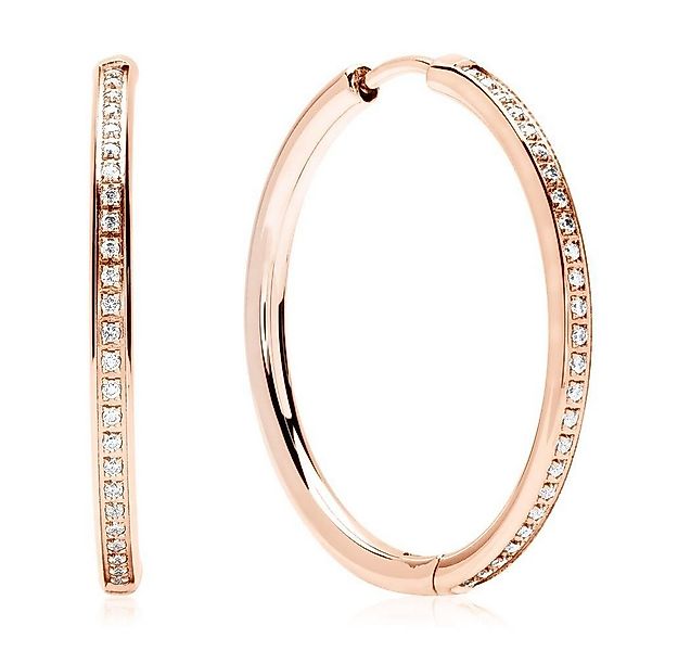Unique Paar Creolen Edelstahl in Roségold mit Zirkonia 3 cm Durchmesser E51 günstig online kaufen
