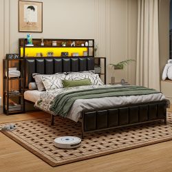 Flieks Metallbett, LED Kunstleder-Polsterbett Doppelbett 140x200cm günstig online kaufen