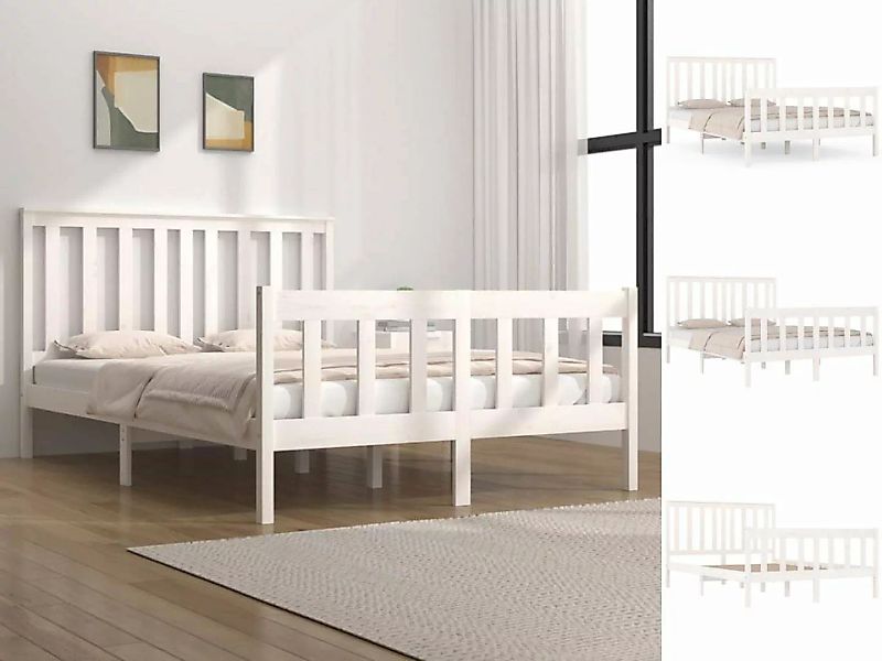 vidaXL Bettgestell Massivholzbett Weiß Kiefer 135x190 cm 4FT6 Double Bett B günstig online kaufen