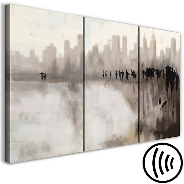 Bild auf Leinwand Regenfall in der Stadt - Triptychon mit verschwommener St günstig online kaufen