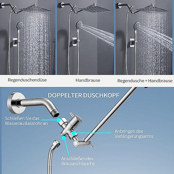 Refttenw Brausegarnitur Duschkopf Kombination Regenduschkopf Handbrause, günstig online kaufen