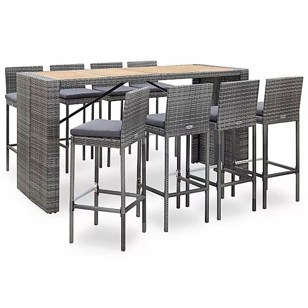 9-tlg. Garten-bar-set Poly Rattan Und Akazienholz Grau günstig online kaufen