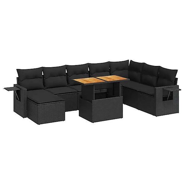 vidaXL 9-Tlg Garten-Sofagarnitur mit Kissen Schwarz Poly Rattan 3327184 günstig online kaufen
