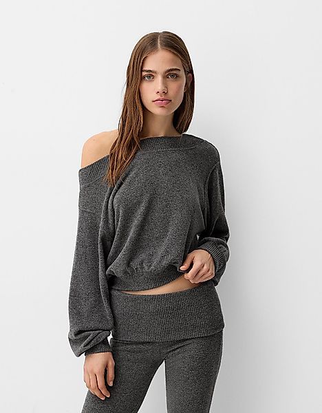 Bershka Soft-Touch-Pullover Mit Asymmetrischem Ausschnitt Damen S Dunkelgra günstig online kaufen