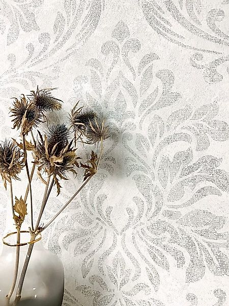 Newroom Vliestapete, Grau Tapete Vintage Ornamente - Metallic Hellgrau Silb günstig online kaufen