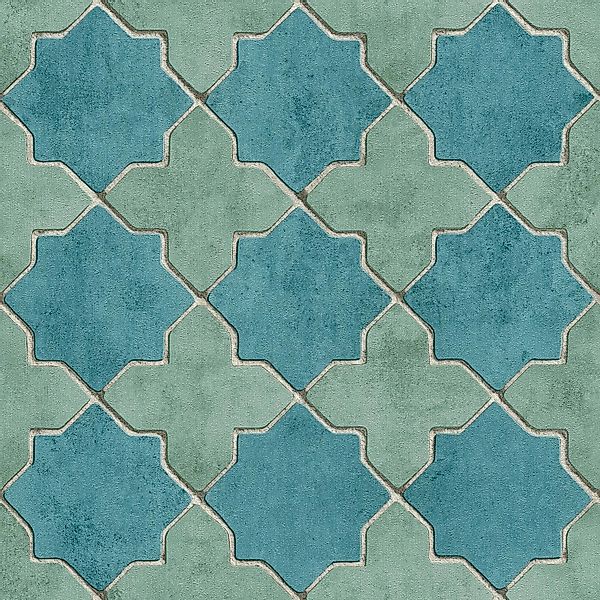 PROFHOME 374214-GU Grafik Tapete Geometrisch Matt Blau Grün Beige 0,53 m x günstig online kaufen