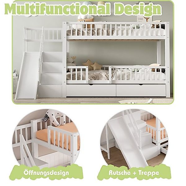 STILVORA Etagenbett 90×200 Kinderbett mit Matratze, Doppelbett mit Rutsche günstig online kaufen