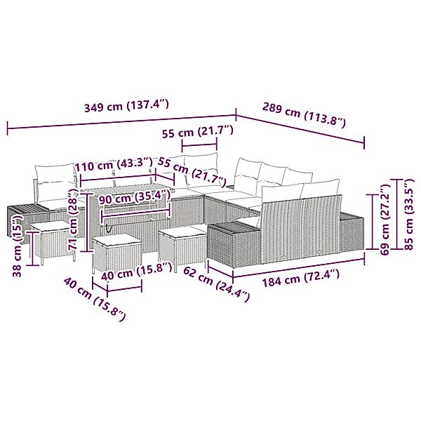 vidaXL Garten-Sofa-Set mit Kissen 14-Tlg Schwarz Poly Rattan 3362850 günstig online kaufen