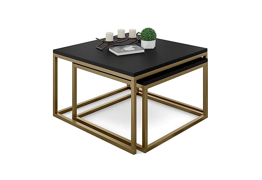 Lookway Couchtisch YOSHI 2in1 mit matt schwarze Platte auf mattem Goldgeste günstig online kaufen
