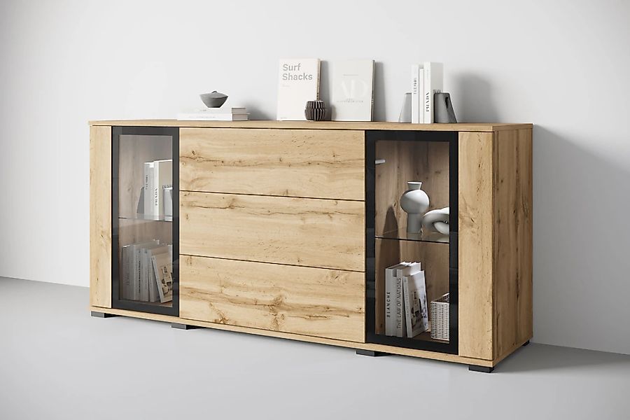 INOSIGN Sideboard "modernes Design mit Glaseinsätzen und 3 Schubladen, Brei günstig online kaufen