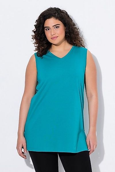 Ulla Popken Longtop Top V-Ausschnitt Relaxed ärmellos Baumwolle günstig online kaufen