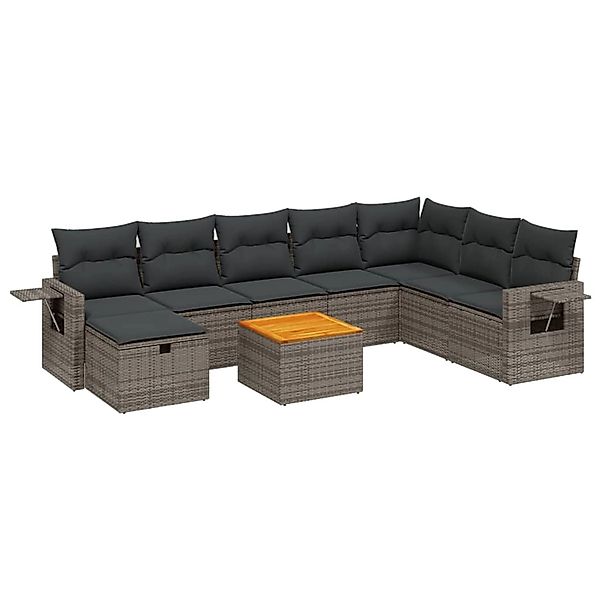 vidaXL 9-Tlg Garten-Sofagarnitur mit Kissen Grau Poly Rattan 3264987 günstig online kaufen