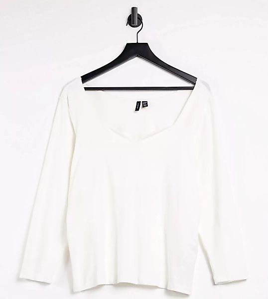 Vero Moda Curve – Langärmliges Shirt mit Sweetheart-Ausschnitt in Weiß günstig online kaufen