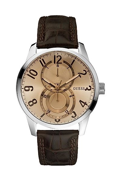 Guess Multifunktionsuhr Herrenuhr Armbanduhr Edelstahl Lederband günstig online kaufen