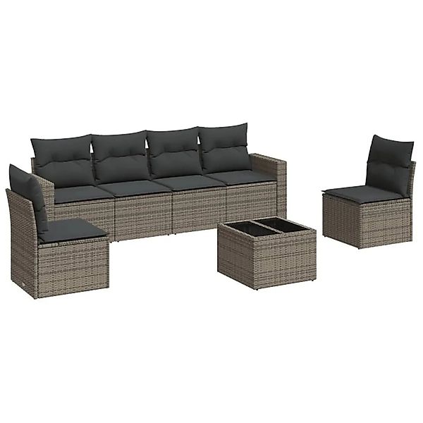 vidaXL 7-Tlg Garten-Sofagarnitur mit Kissen Grau Poly Rattan 3251157 günstig online kaufen