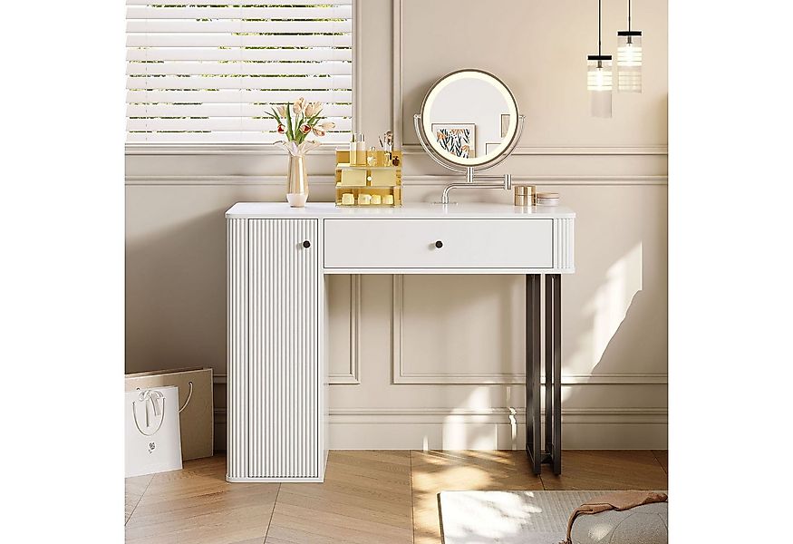 Flieks Schminktisch, Kosmetiktisch mit Spiegel, Schublade, Schrank 100x40x1 günstig online kaufen