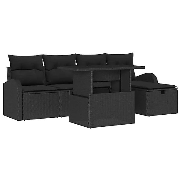 vidaXL Garten-Sofa-Set mit Kissen 6-Tlg Schwarz Poly Rattan 3361082 günstig online kaufen