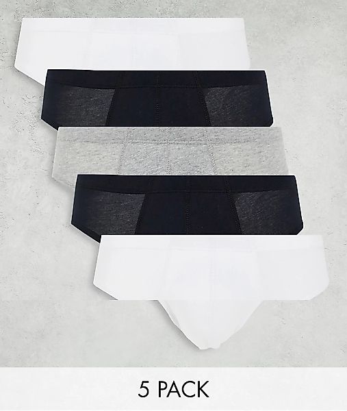 ASOS DESIGN – Unstrukturierte Slips in Schwarz-Weiß im 5er-Pack-Mehrfarbig günstig online kaufen