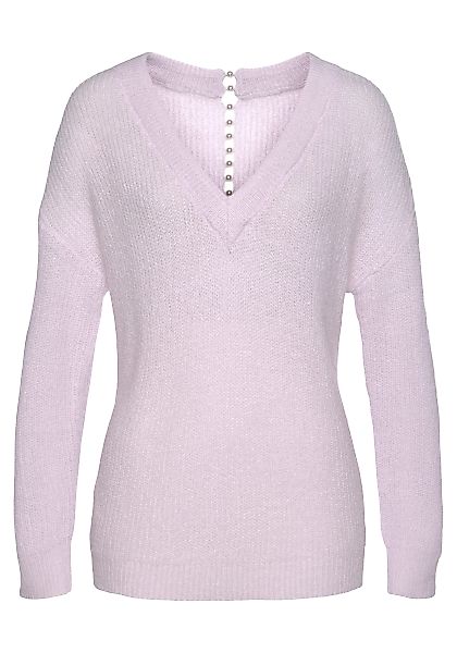 LASCANA V-Ausschnitt-Pullover mit Zierperlen im Rücken günstig online kaufen
