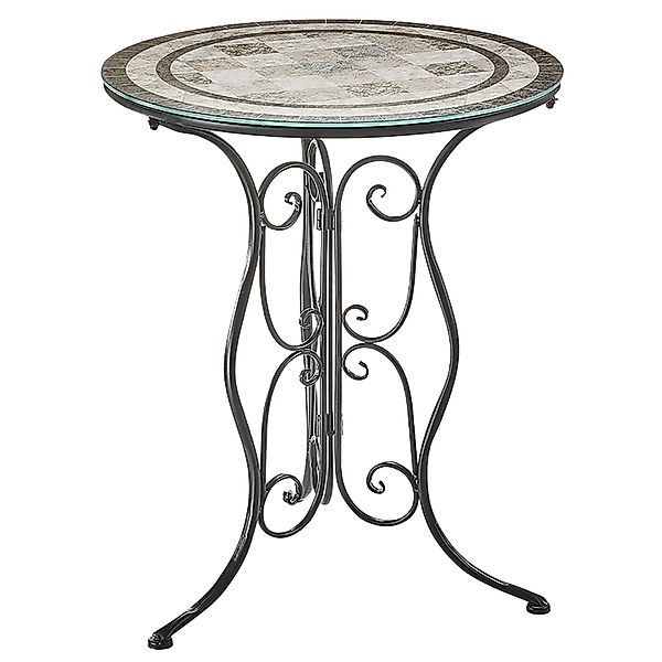 Kobolo Gartentisch Metalltisch in Mosaikoptik Metall mit Glasplatte 60cm H günstig online kaufen