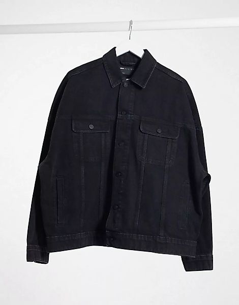 ASOS DESIGN – Übergroß geschnittene Jeansjacke in verwaschenem Schwarz günstig online kaufen