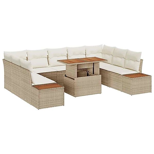 vidaXL Garten-Sofa-Set mit Speicher 10-Tlg Beige Poly Rattan 3358840 günstig online kaufen