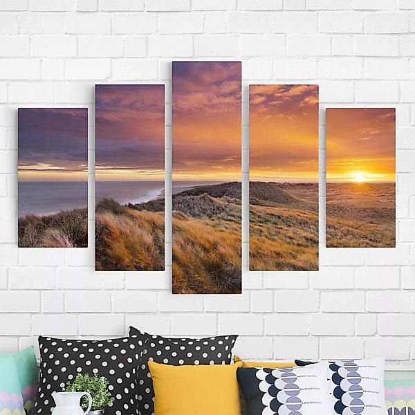 5-teiliges Leinwandbild - Querformat Sonnenaufgang am Strand auf Sylt günstig online kaufen