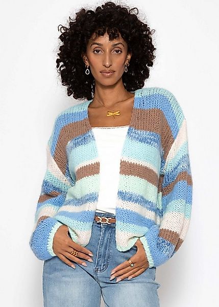 SASSYCLASSY Cardigan Cardigan mit mehrfarbigen Streifen für Damen Offene St günstig online kaufen