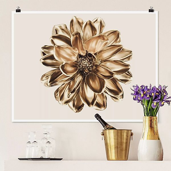 Poster Dahlie Blume Gold Metallic günstig online kaufen