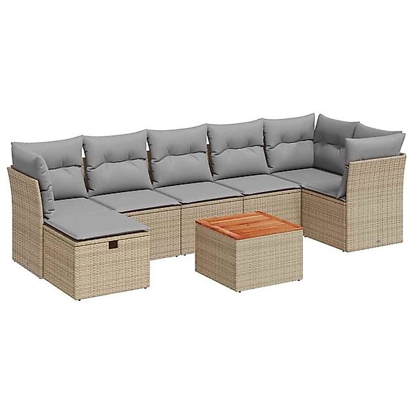 vidaXL 8-Tlg Garten-Sofagarnitur mit Kissen Beige Poly Rattan 3325769 günstig online kaufen