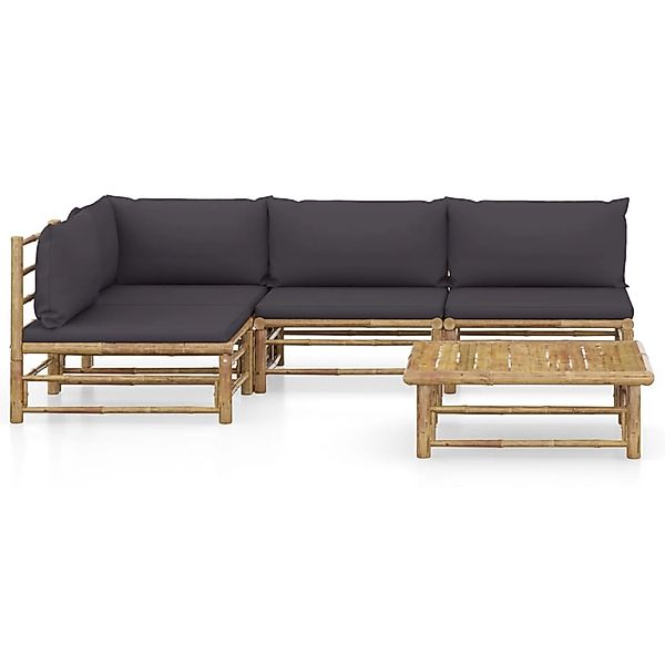 vidaXL 5-tlg Garten-Lounge-Set mit Dunkelgrauen Kissen Bambus Modell 4 günstig online kaufen