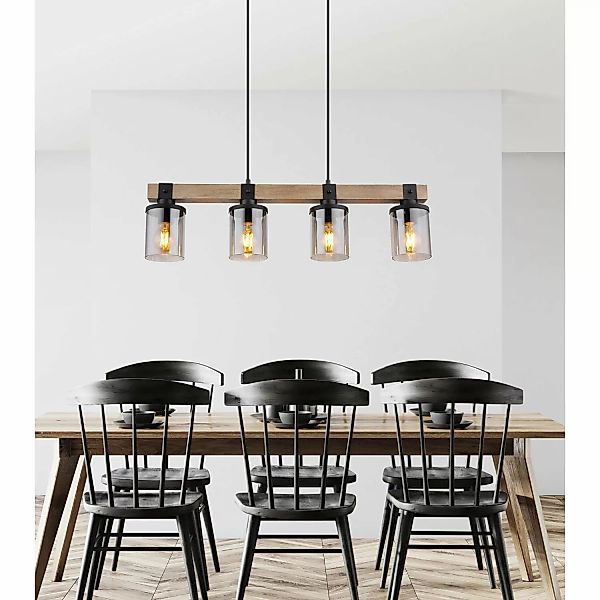 Globo Pendelleuchte 4-flammig Schwarz matt-Rauchfarben 730 x 100 x 1330 mm günstig online kaufen