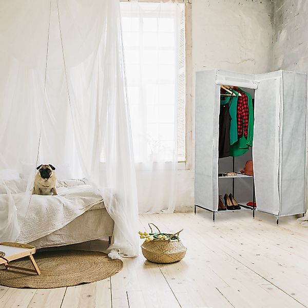 relaxdays Stoffschrank Eckkleiderschrank aus Stoff Weiß günstig online kaufen