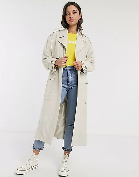 ASOS DESIGN Luxe – Oversize-Trenchcoat in cremefarbener Leinenoptik-Weiß günstig online kaufen