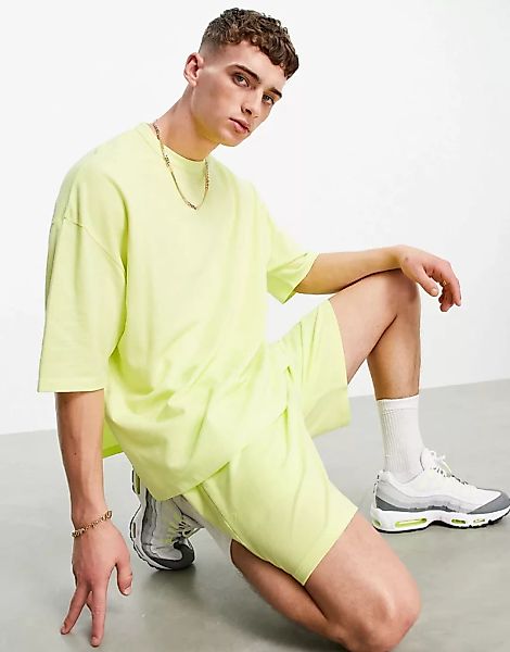 ASOS DESIGN – Pikee-T-Shirt in Limettengrün mit Oversize-Schnitt, halblange günstig online kaufen