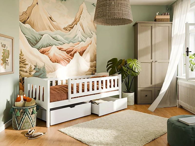 Deine Möbel 24 Kinderbett Einzelbett GUSTAV 90x200 cm in Weiß / Grau aus Ma günstig online kaufen