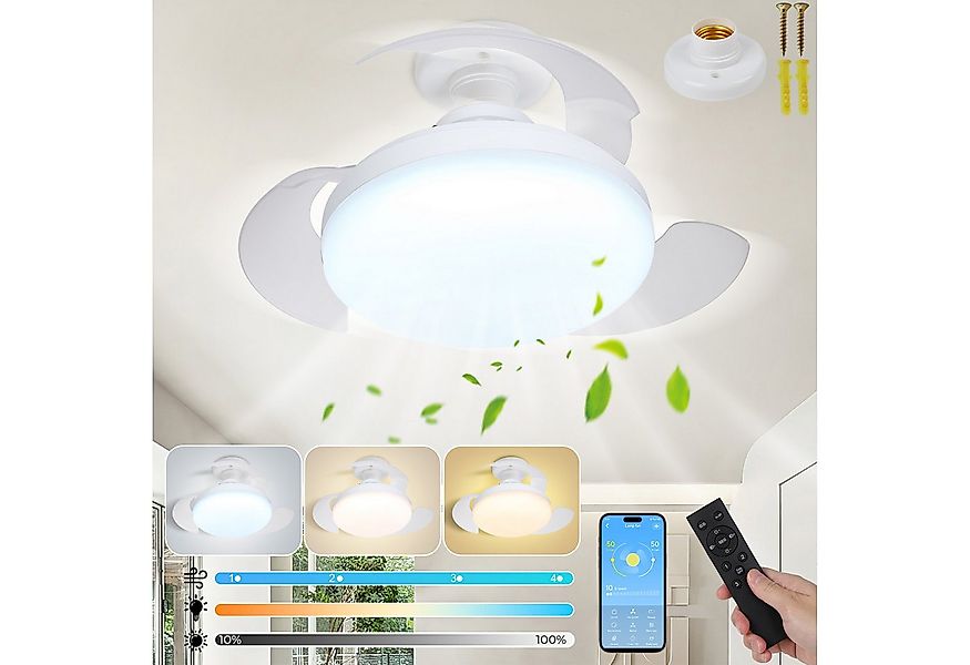 MUPOO Deckenventilator LED Deckenleuchte Weiß 48W mit Ventilator & Fernbedi günstig online kaufen