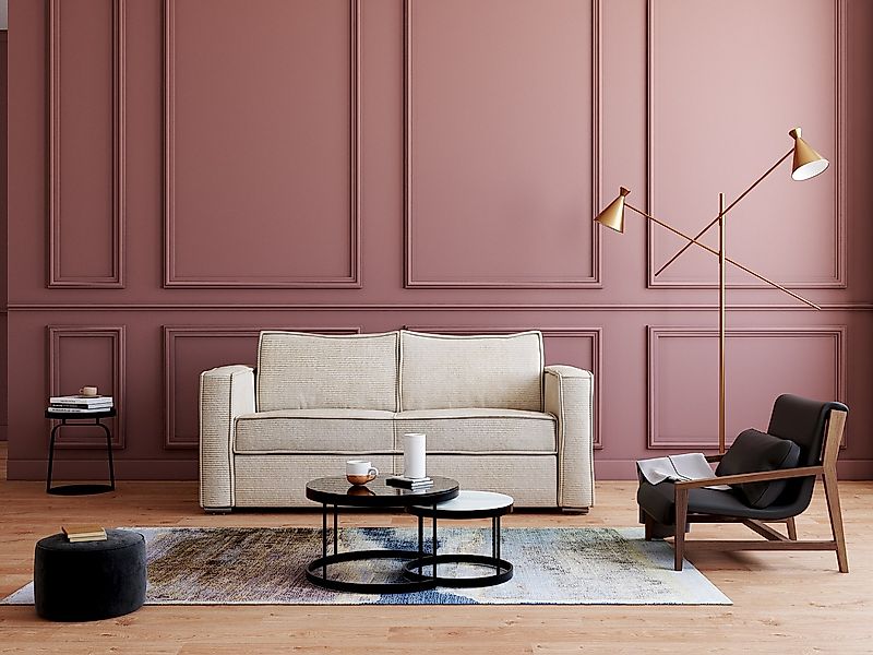 Schlafsofa mit Matratze 4-Sitzer - Cord - Beige - Liegefläche mit Lattenros günstig online kaufen