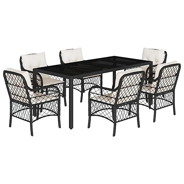 vidaXL 7-Tlg Garten-Essgruppe mit Kissen Schwarz Poly Rattan 3212022 günstig online kaufen
